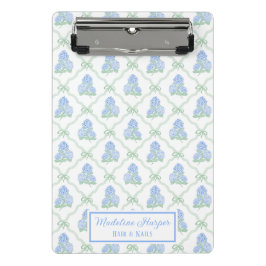 Preppy Trellis Bow Blue & Green Hydrangeas Monogra Mini Klembord