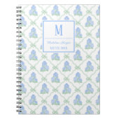 Preppy Trellis Bow Blue & Green Hydrangeas Monogra Notitieboek (Voorkant)