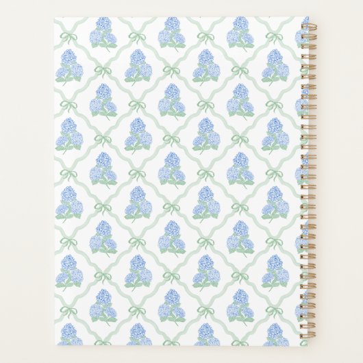 Preppy Trellis Bow Blue & Green Hydrangeas Monogra Planner (Achterkant)