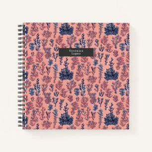 Preppy Tropical Blue en Coral Reef Pattern Notitieboek