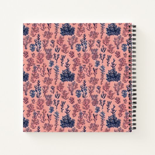 Preppy Tropical Blue en Coral Reef Pattern Notitieboek (Achterkant)