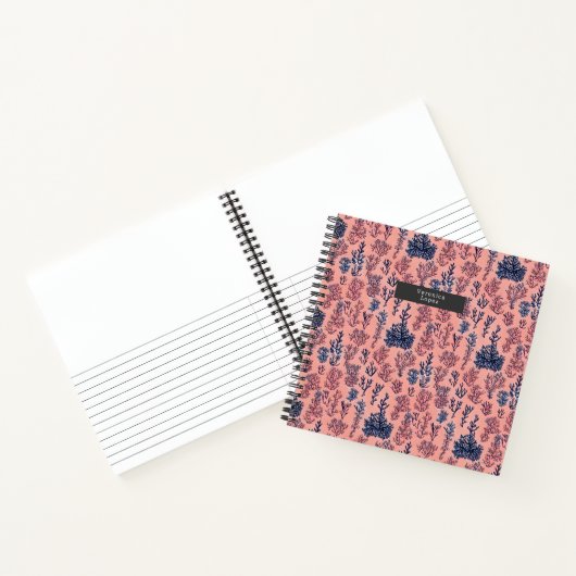 Preppy Tropical Blue en Coral Reef Pattern Notitieboek (Binnen)