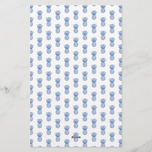 Preppy Tropical Navy Blue Ananas gepersonaliseerd Briefpapier (Achterkant)