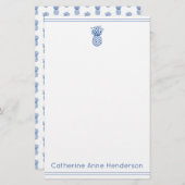 Preppy Tropical Navy Blue Ananas gepersonaliseerd Briefpapier (Voorkant / Achterkant)