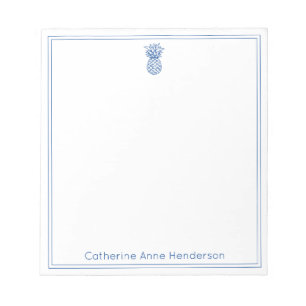 Preppy Tropical Navy Blue Ananas gepersonaliseerd Notitieblok