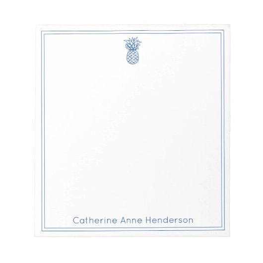 Preppy Tropical Navy Blue Ananas gepersonaliseerd Notitieblok (Voorkant)