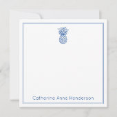 Preppy Tropical Navy Blue Ananas gepersonaliseerd Notitiekaartje (Voorkant)
