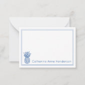 Preppy Tropical Navy Blue Ananas gepersonaliseerd Notitiekaartje (Voorkant)