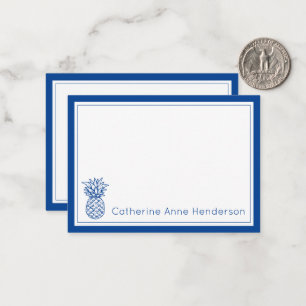 Preppy Tropical Navy Blue Ananas gepersonaliseerd Notitiekaartje
