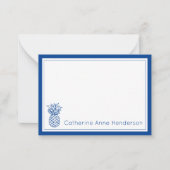 Preppy Tropical Navy Blue Ananas gepersonaliseerd Notitiekaartje (Voorkant)