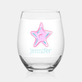 Preppy Tropical Pink Starfish gepersonaliseerd Wijnglas Zonder Voet (Voorkant)