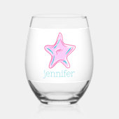 Preppy Tropical Pink Starfish gepersonaliseerd Wijnglas Zonder Voet (Achterkant)