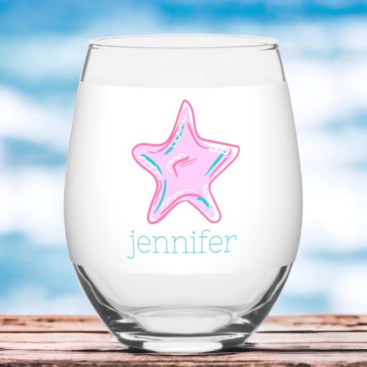 Preppy Tropical Pink Starfish gepersonaliseerd Wijnglas Zonder Voet