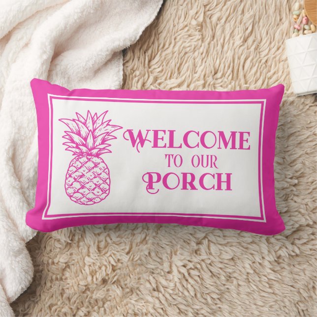 Preppy Tropisch Roze Ananas Veranda Kussen (Deken)