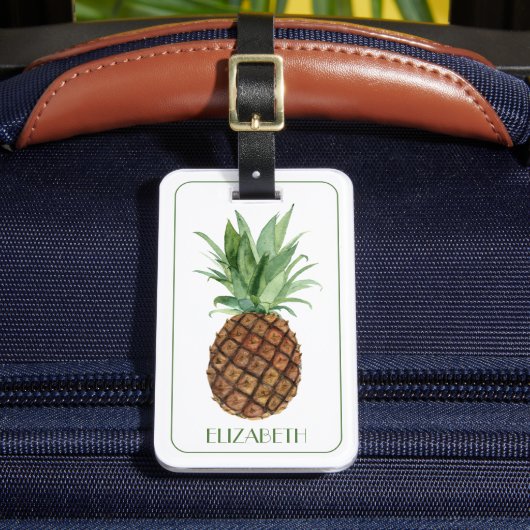 Preppy Tropische Ananas Gepersonaliseerd Bagagelabel (Voorkant Insitu 2)