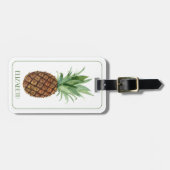 Preppy Tropische Ananas Gepersonaliseerd Bagagelabel (Voorkant horizontaal)