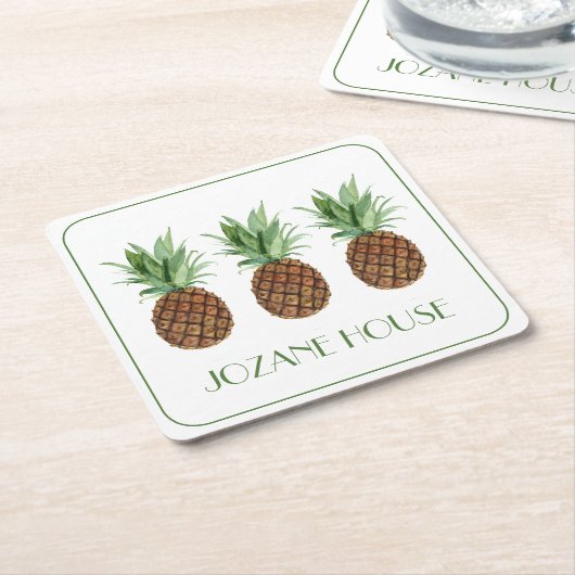 Preppy tropische ananas gepersonaliseerd kartonnen onderzetters (Schuin)