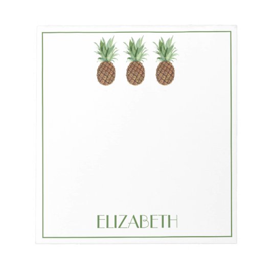 Preppy tropische ananas gepersonaliseerd notitieblok (Voorkant)