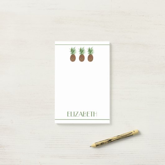 Preppy tropische ananas gepersonaliseerd post-it® notes (Op bureau)