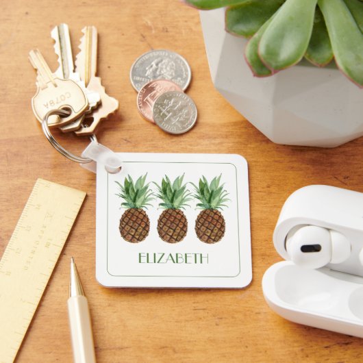 Preppy tropische ananas gepersonaliseerd sleutelhanger (Bureau)
