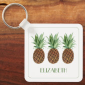 Preppy tropische ananas gepersonaliseerd sleutelhanger (Voorkant)