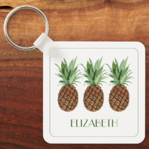 Preppy tropische ananas gepersonaliseerd sleutelhanger