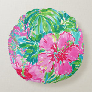 Preppy Tropische Bloem Ronde Worp Kussen Hibiscus