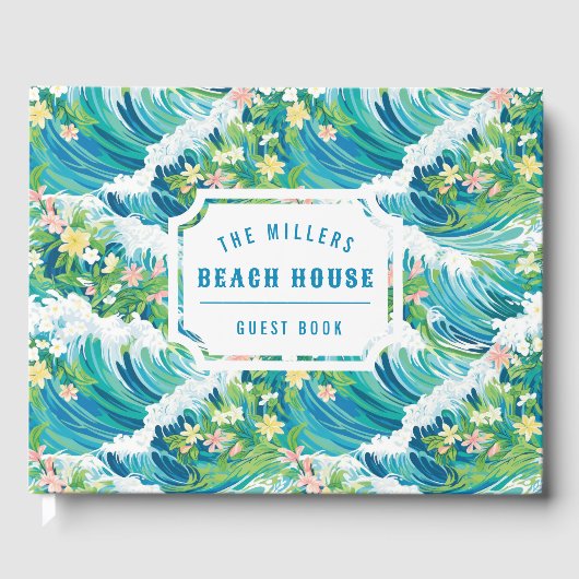 Preppy tropische golven | Beach House Gastenboek (Voorkant)