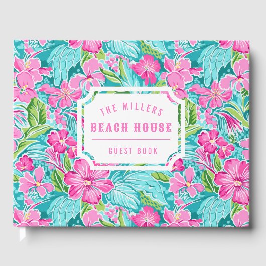 Preppy tropische hibiscus | Beach House Gastenboek (Voorkant)