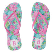 Preppy tropische hibiscusbloem | Monogram Teenslippers (Voetbed)