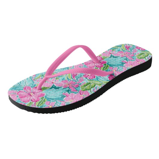 Preppy tropische hibiscusbloem teenslippers (Schuin)