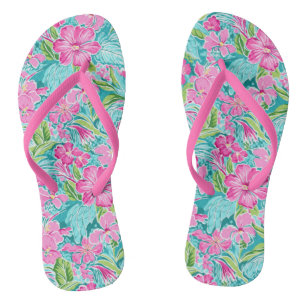 Preppy tropische hibiscusbloem teenslippers