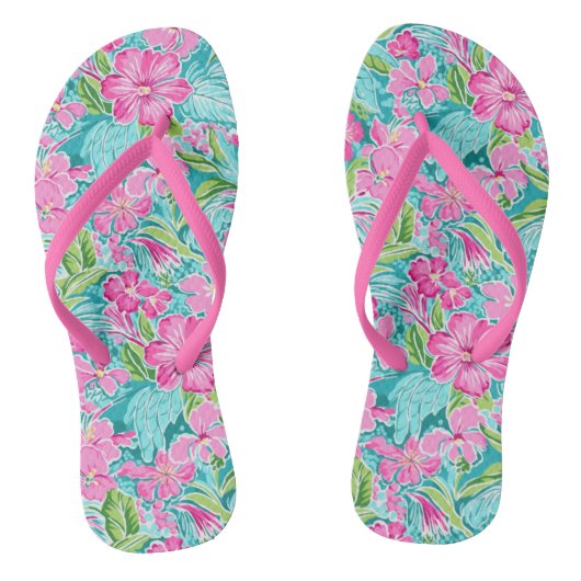 Preppy tropische hibiscusbloem teenslippers (Voetbed)