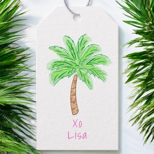 Preppy Tropische Palmboom Op Maat Cadeaulabel