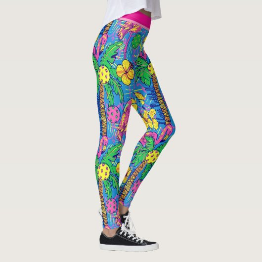 Preppy Tropische pickleballs met flamingo Leggings (Rechts)