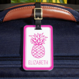 Preppy tropische roze ananas gepersonaliseerd bagagelabel