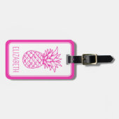 Preppy tropische roze ananas gepersonaliseerd bagagelabel (Voorkant horizontaal)