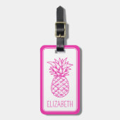 Preppy tropische roze ananas gepersonaliseerd bagagelabel (Voorkant verticaal)