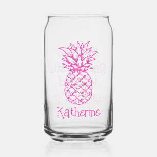 Preppy tropische roze ananas gepersonaliseerd blikvorm glas