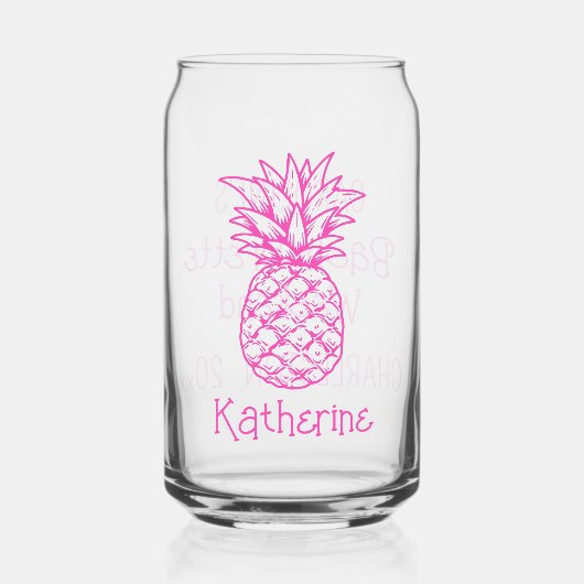 Preppy tropische roze ananas gepersonaliseerd blikvorm glas (Voorkant)