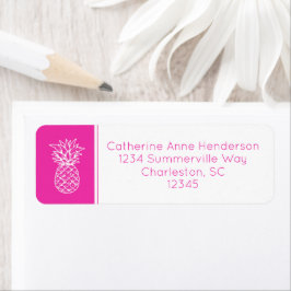 Preppy tropische roze ananas gepersonaliseerd etiket