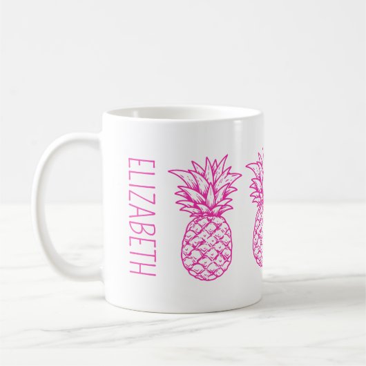 Preppy tropische roze ananas gepersonaliseerd koffiemok (Links)