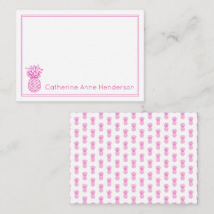 Preppy tropische roze ananas gepersonaliseerd notitiekaartje