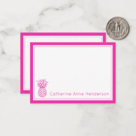 Preppy Tropische Roze Ananas Gepersonaliseerd Notitiekaartje