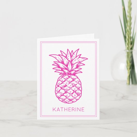 Preppy tropische roze ananas gepersonaliseerd notitiekaartje (Voorkant)