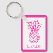 Preppy tropische roze ananas gepersonaliseerd sleutelhanger (Voorkant)