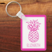 Preppy tropische roze ananas gepersonaliseerd sleutelhanger (Voorkant)
