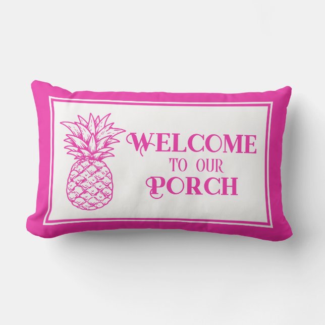 Preppy tropische roze ananas veranda kussen (Voorkant)