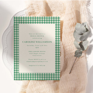 Preppy Tuin Groen Gingham Gestreepte Bruiloftfeest Kaart