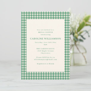 Preppy Tuin Groen Gingham Gestreepte Bruiloftfeest Kaart